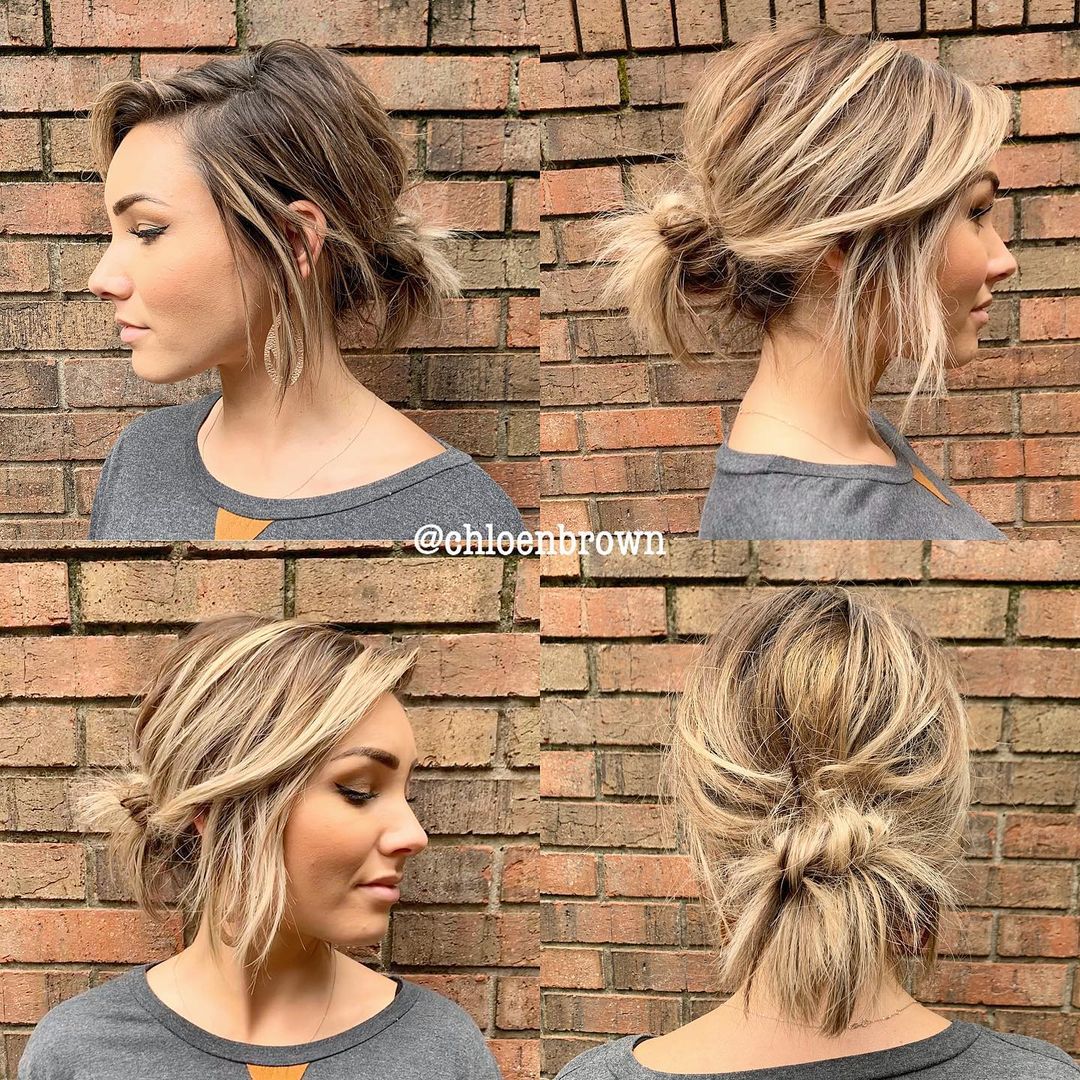 face-framing messy bun