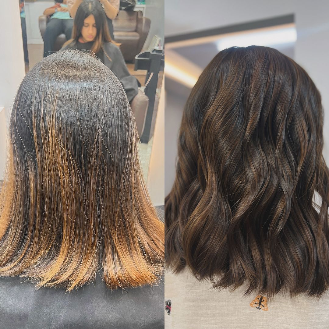 faded caramel to natural warm brown chocolate