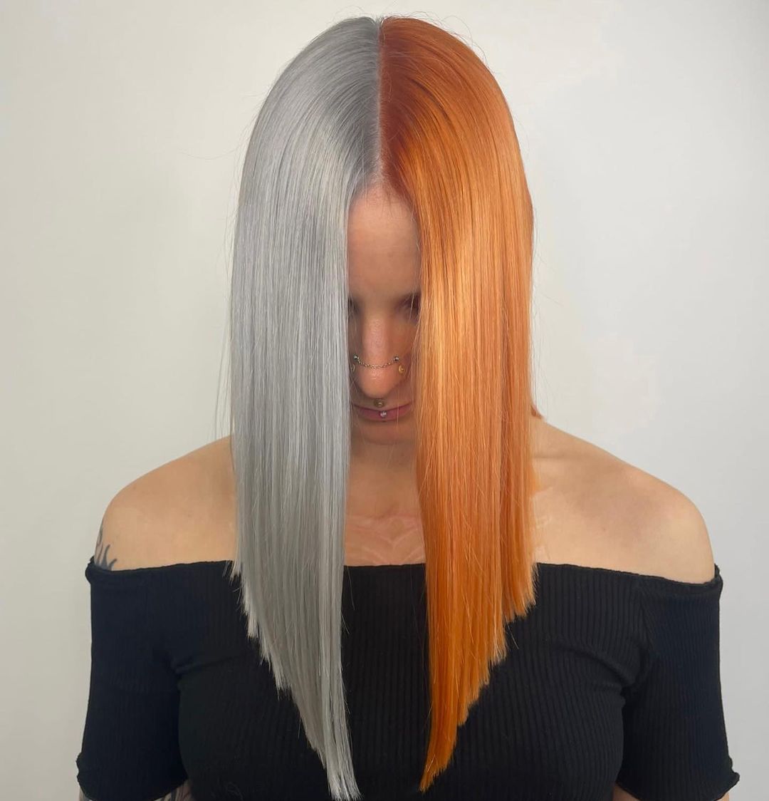 cabelo cinzento e laranja