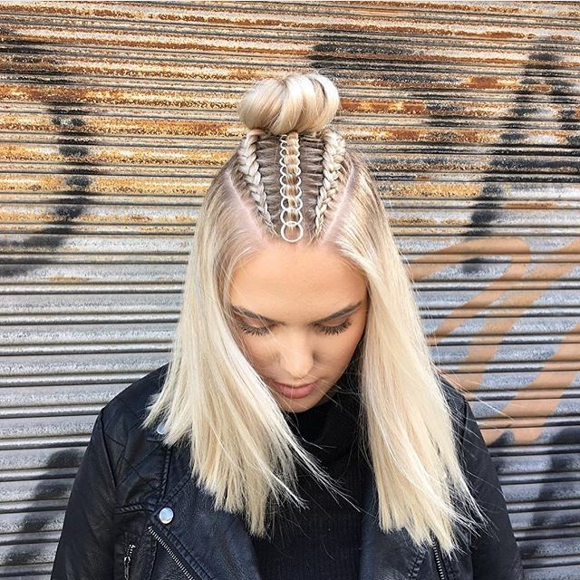 half-up braided bun with rings