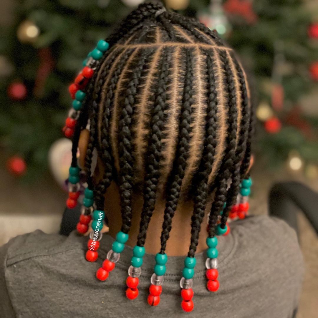 half-up braided ponytail with beads