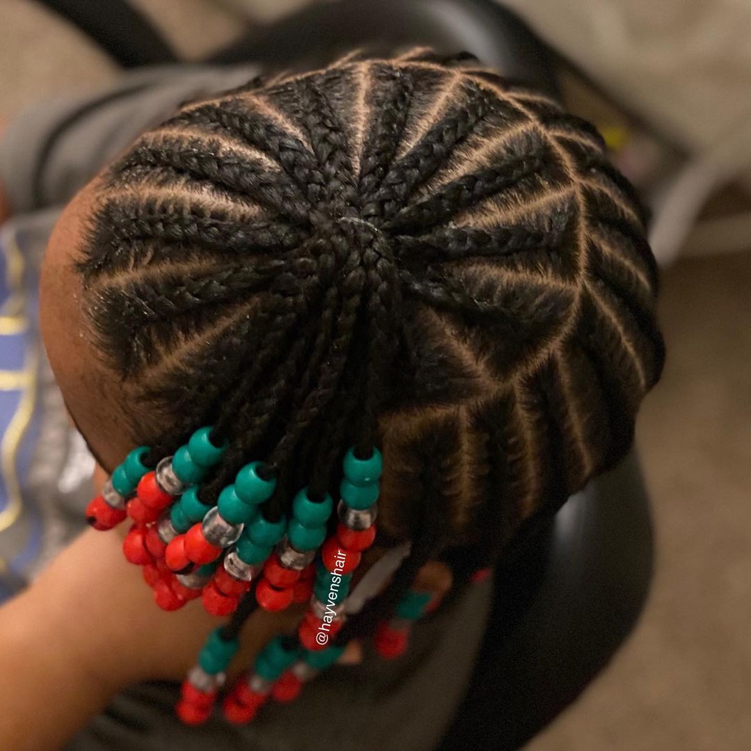 half-up braided ponytail with beads