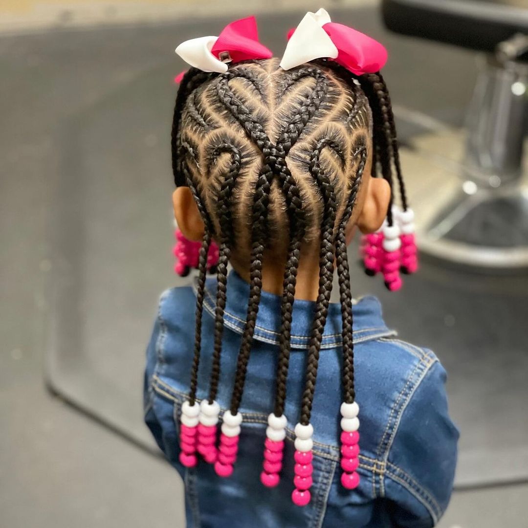 half-up two ponytails with heart cornrows