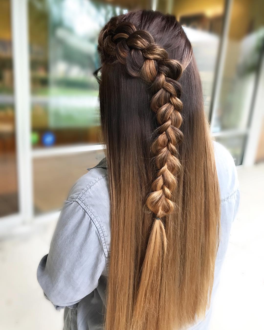 half-up waterfall braid