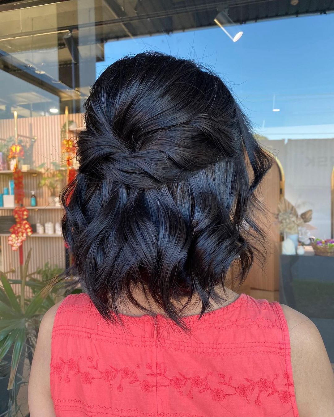 half updo on short hair