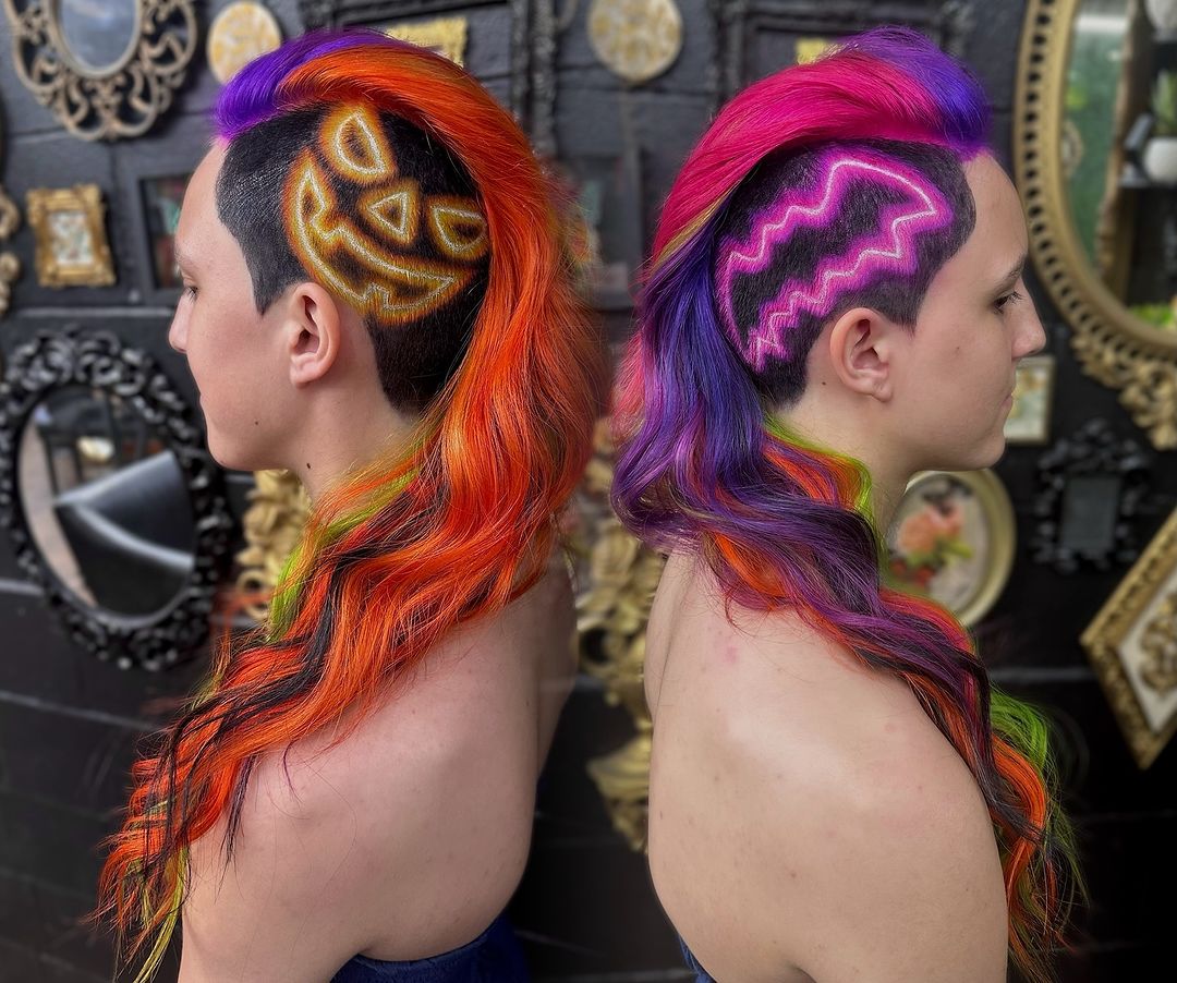 long color block waves with neon undercut designs