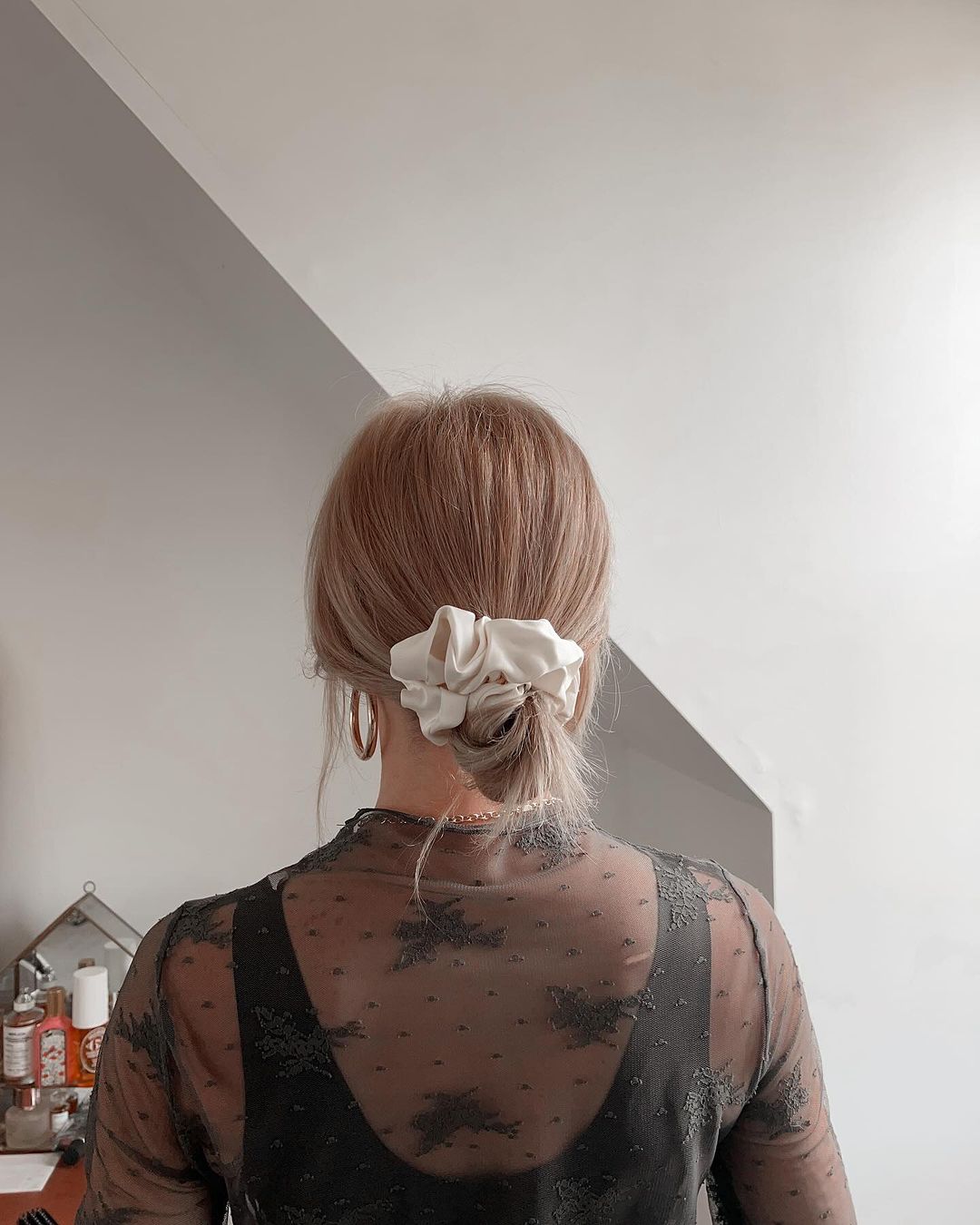 low bun with a scrunchie