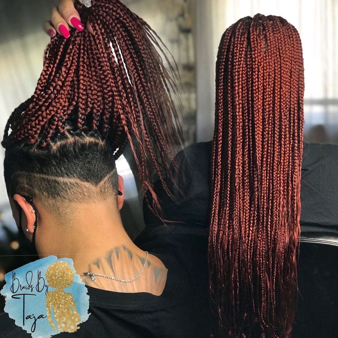 mahogany box braids with shaved sides