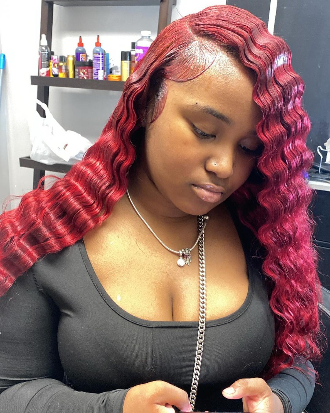 mahogany crimped side part quick weave