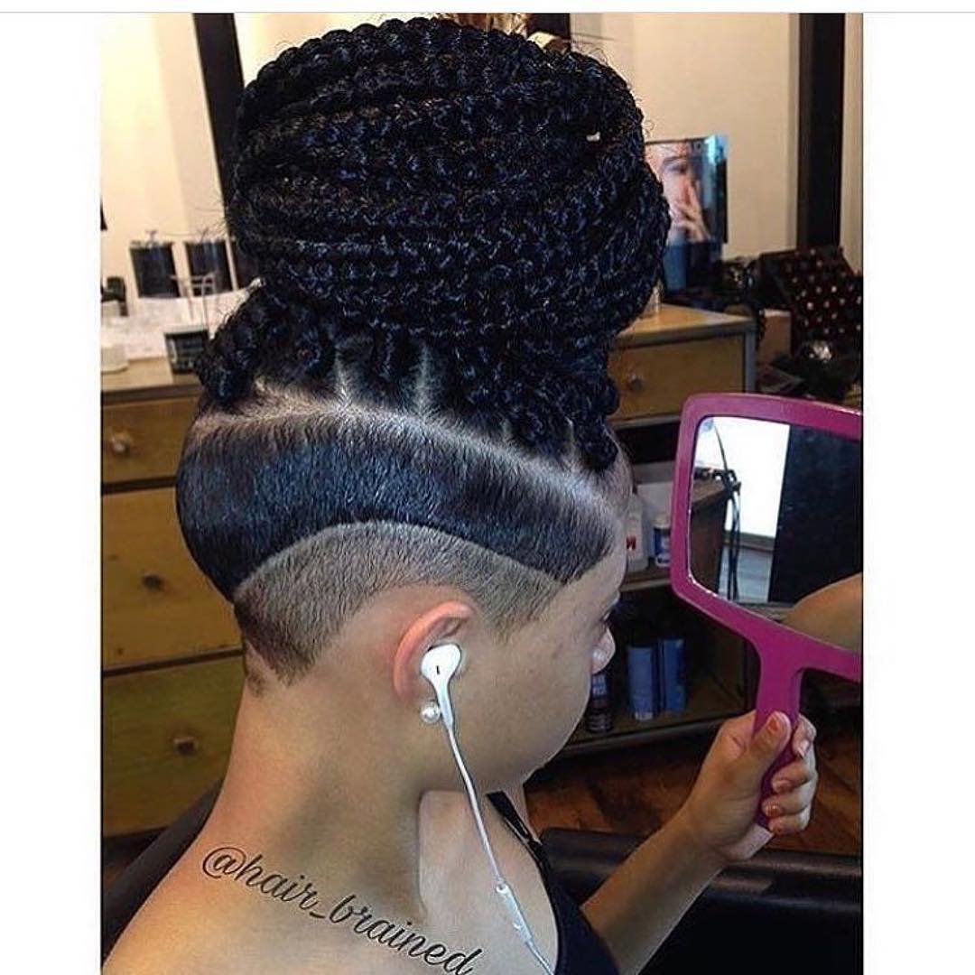 massive braided top knot with shaved sides