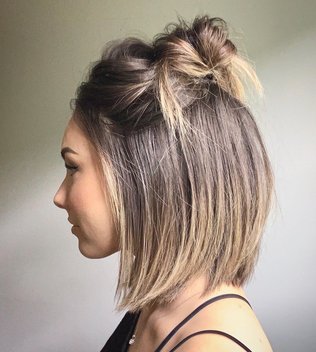 messy half updo for short hair