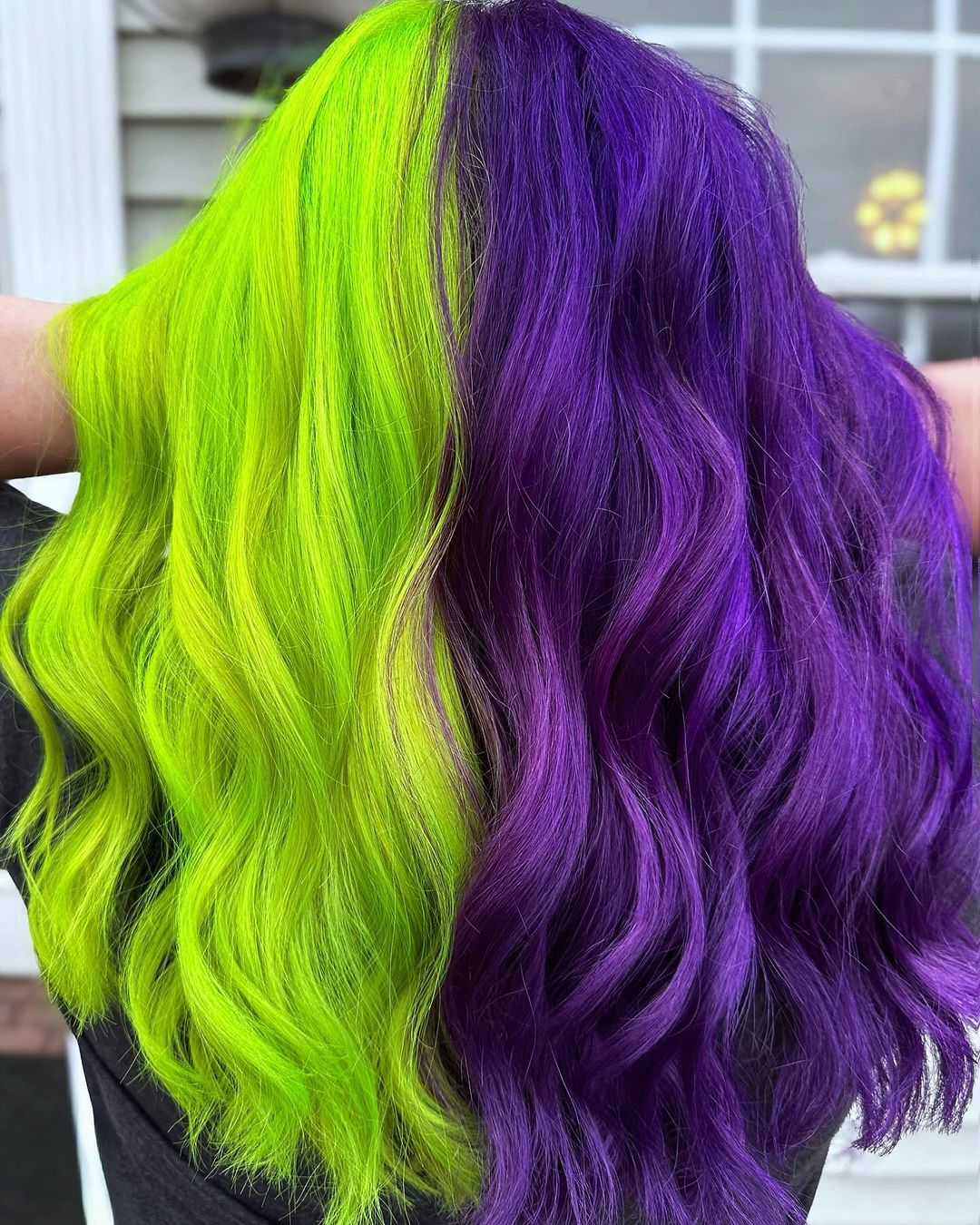 neon green purple gemini hair