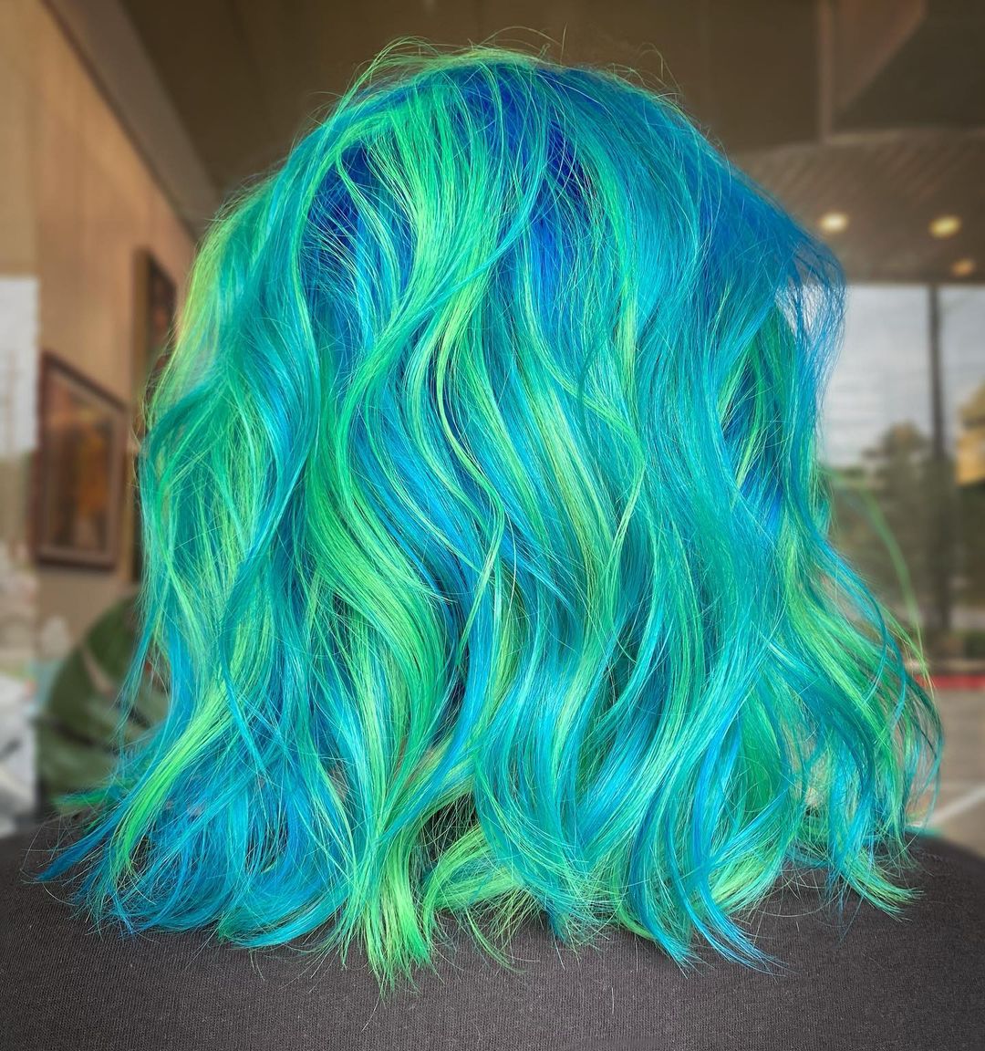 pastel neon green waves with pastel blue