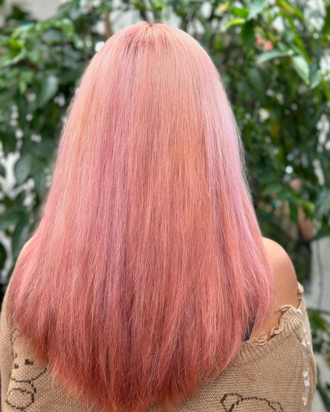 pastel rose gold straight hair