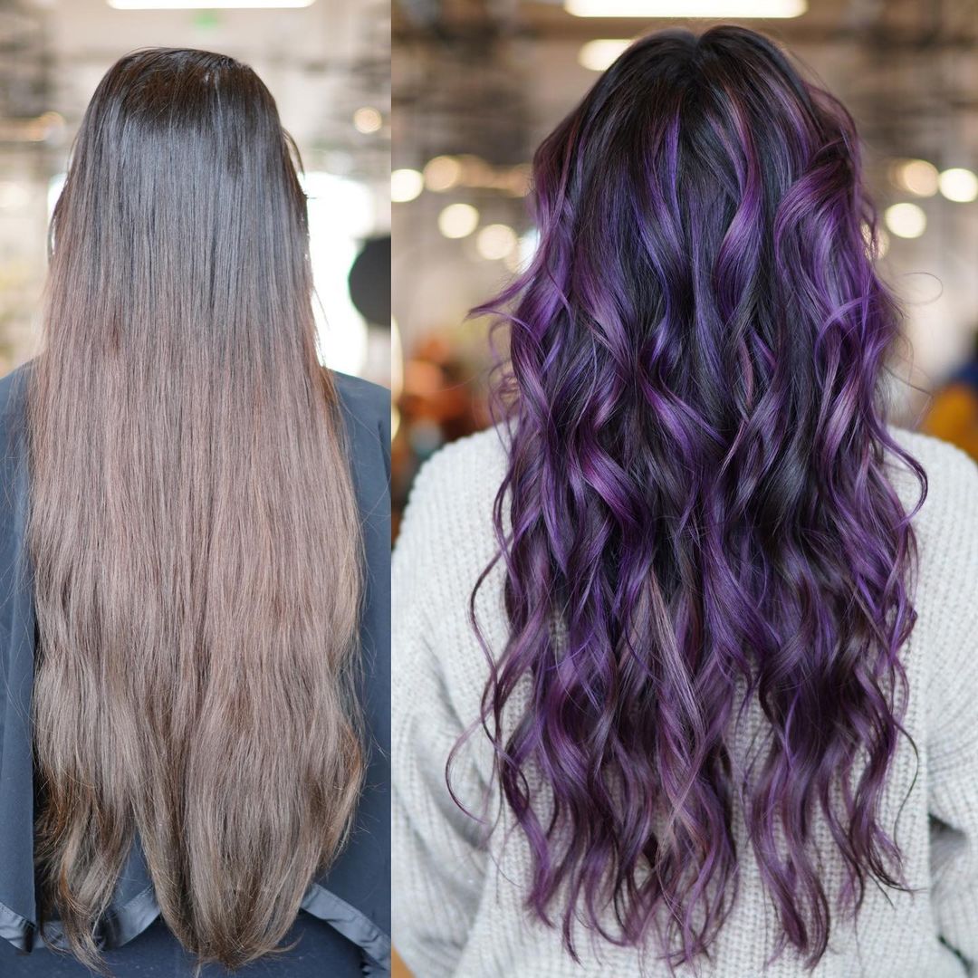 purple highlights before and after