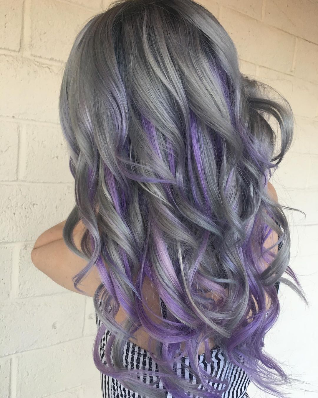 purple highlights on gray hair