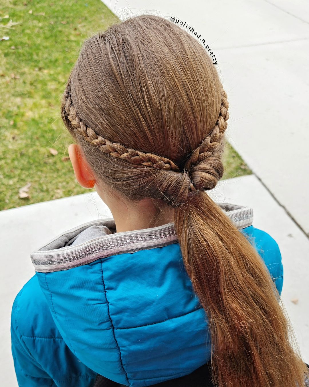 side braids into a topsy ponytail