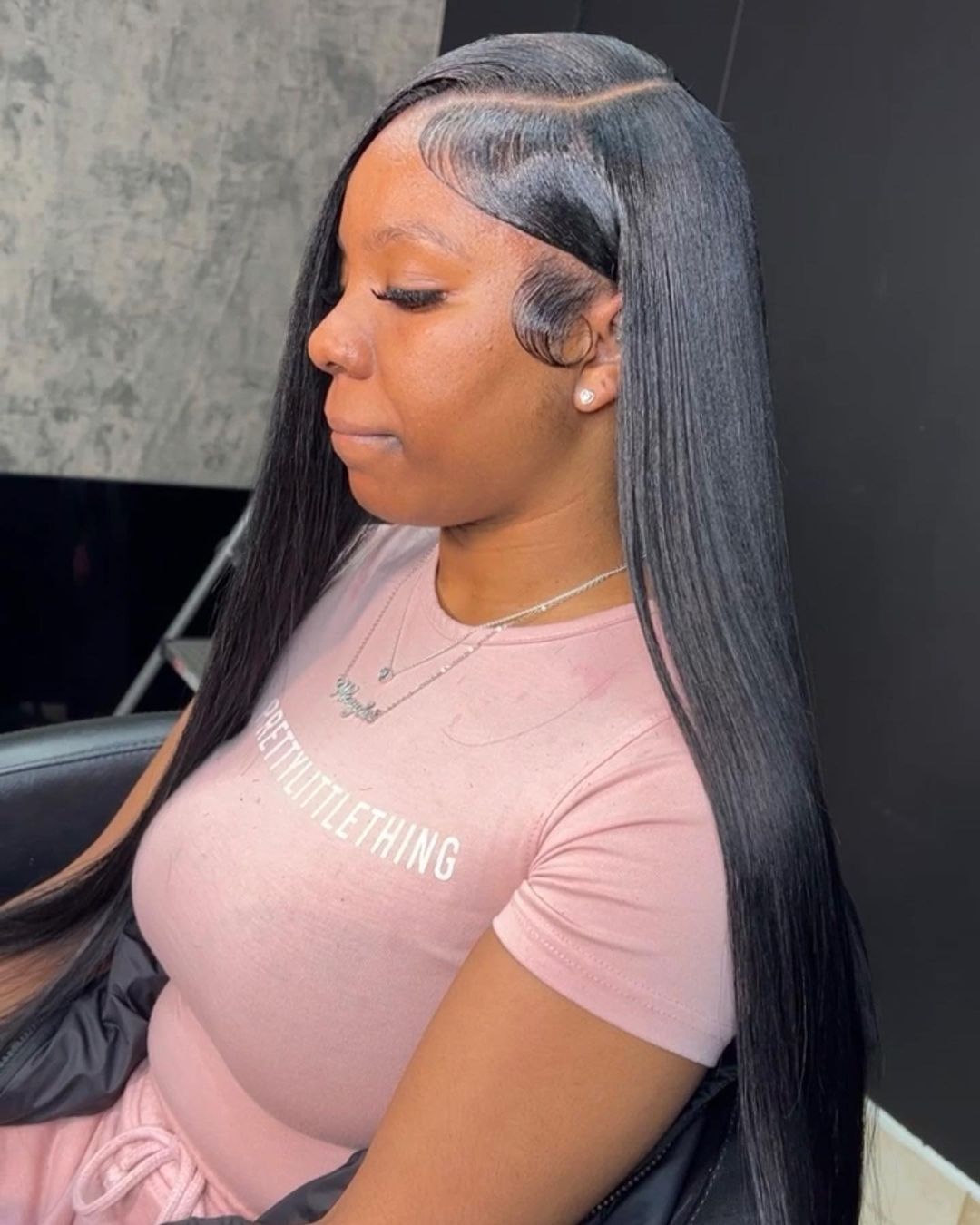 sleek straight side part quick weave with slayed edges