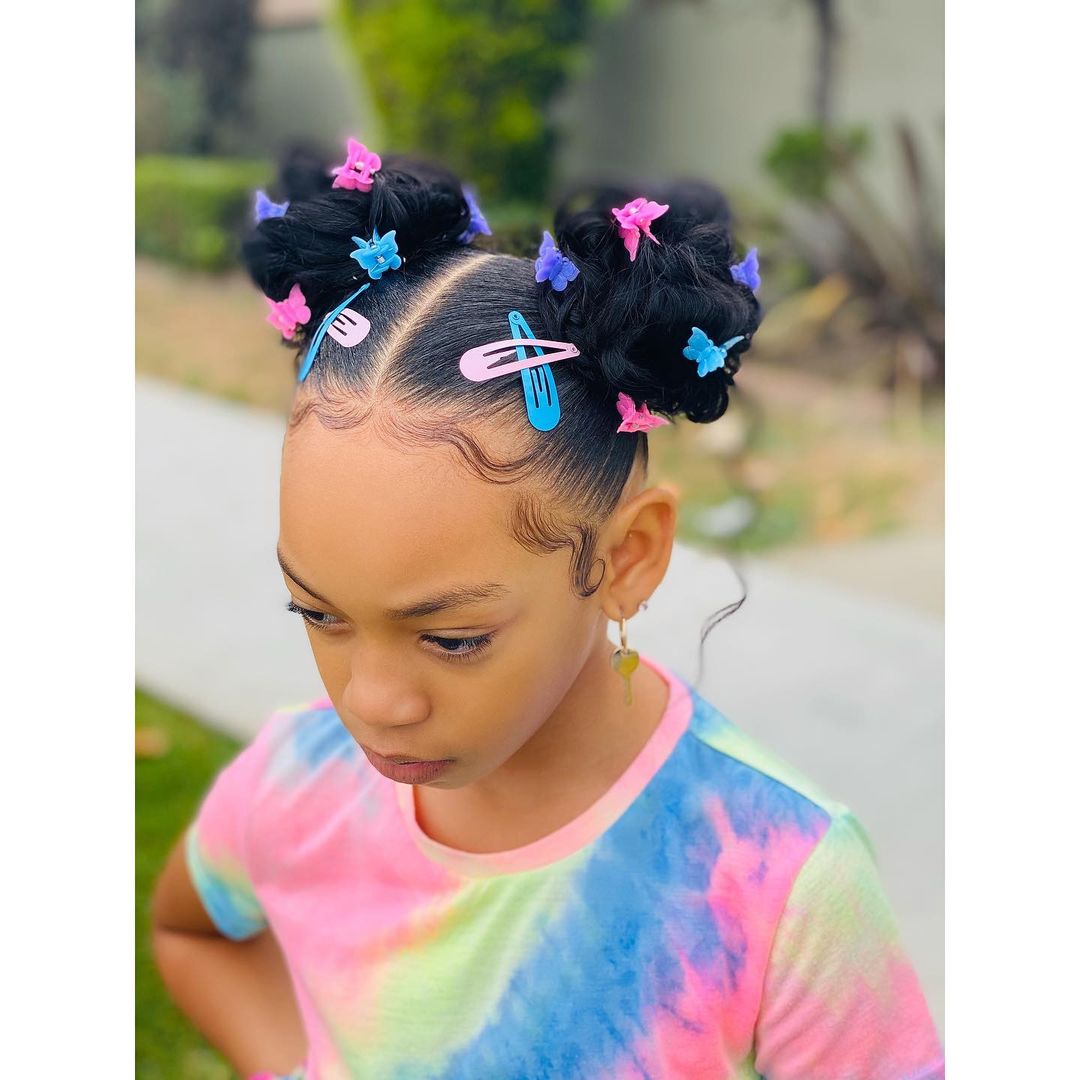 space buns with butterfly clips