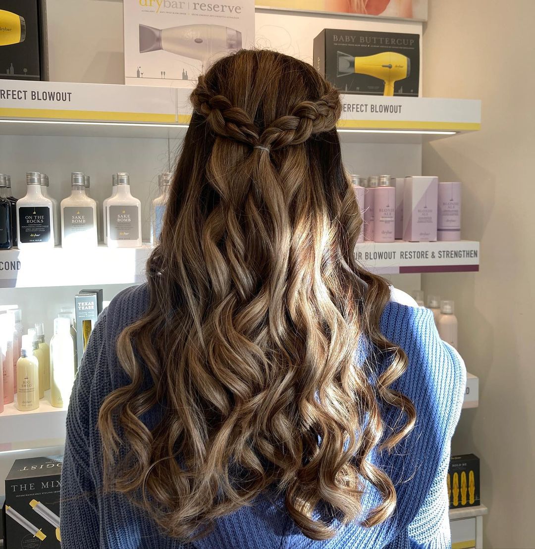 wavy Dutch braided half-up style