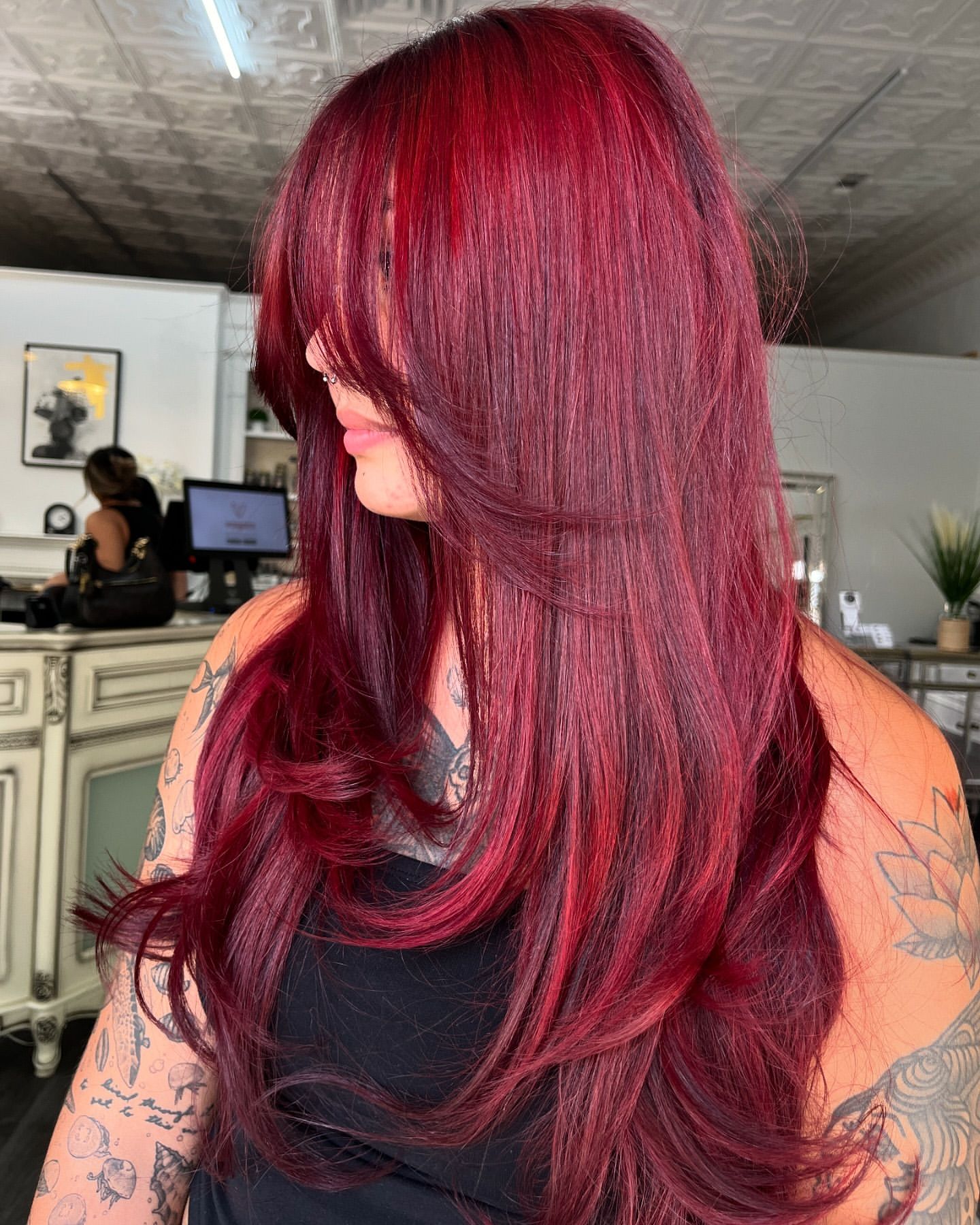 bright burgundy hair