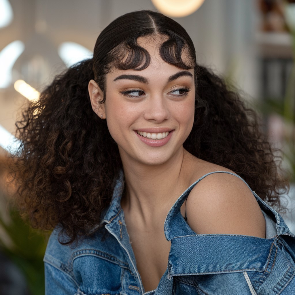 Curly Slick Back With Bangs