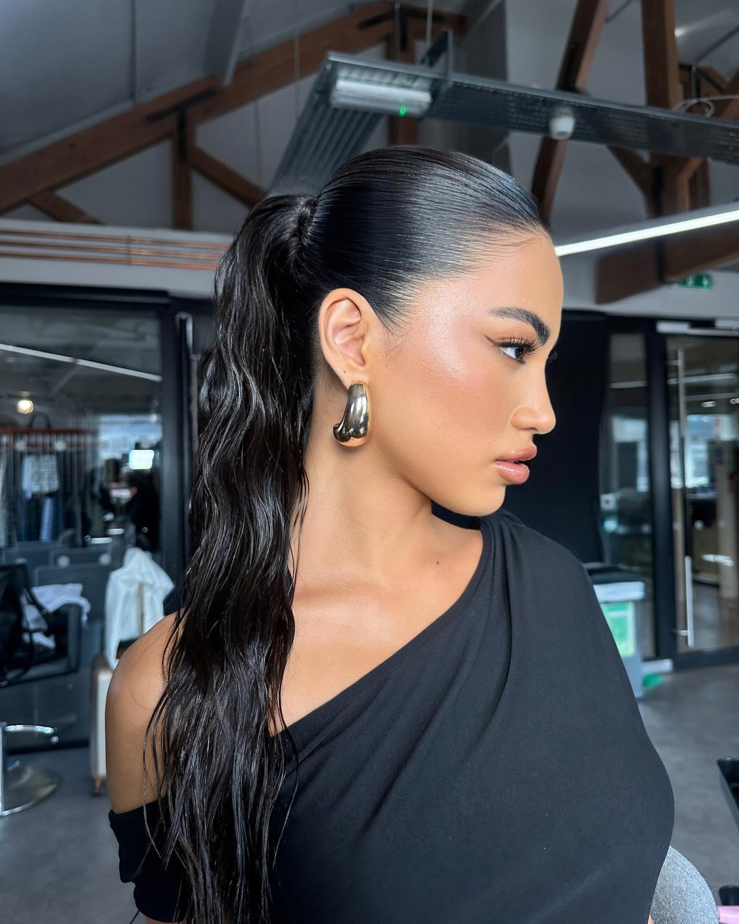 slick-back high ponytail