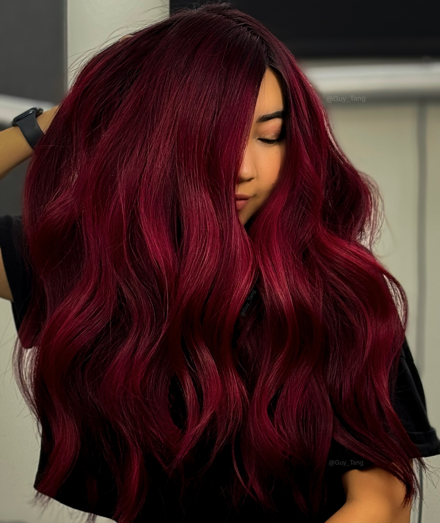 wine red dimensional hair