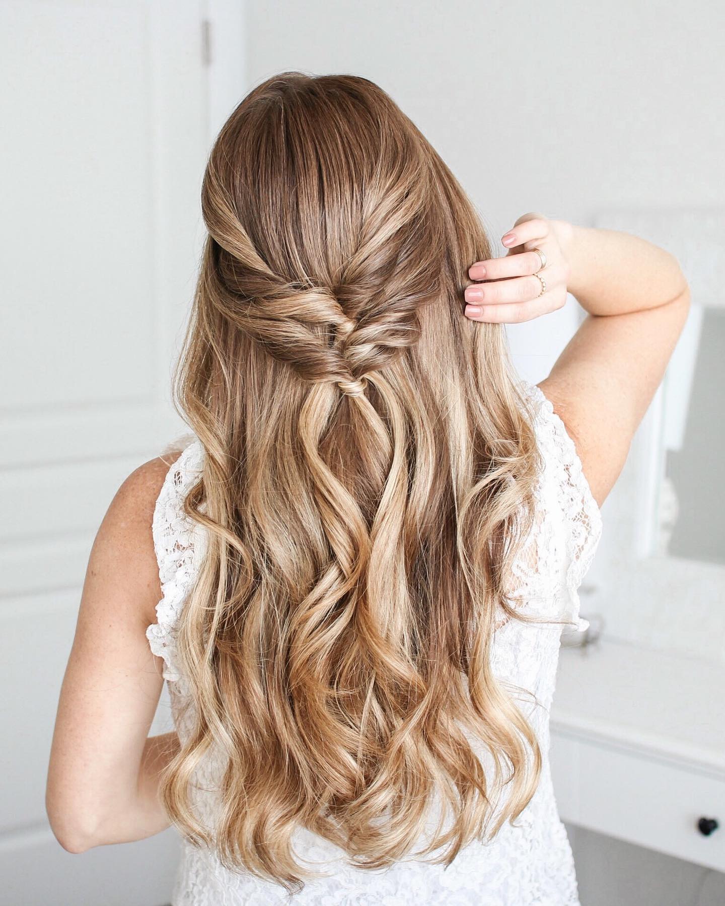 half-up half-down twist braid