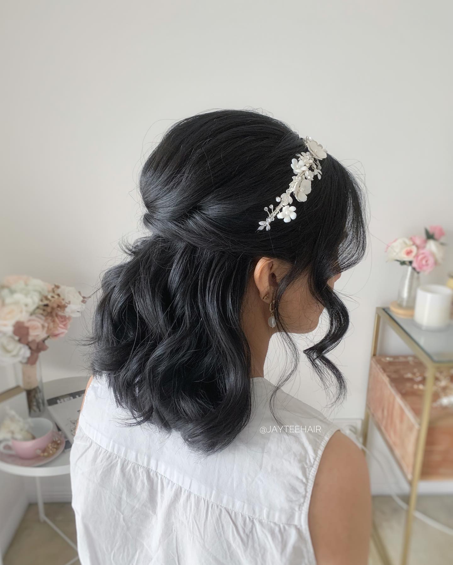 headband half-up bridesmaid style