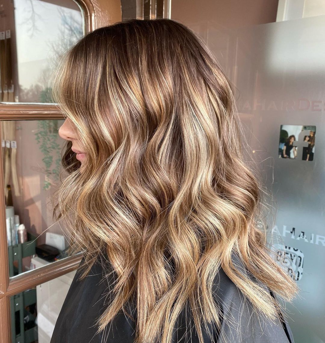 golden blonde highlights with amber lowlights