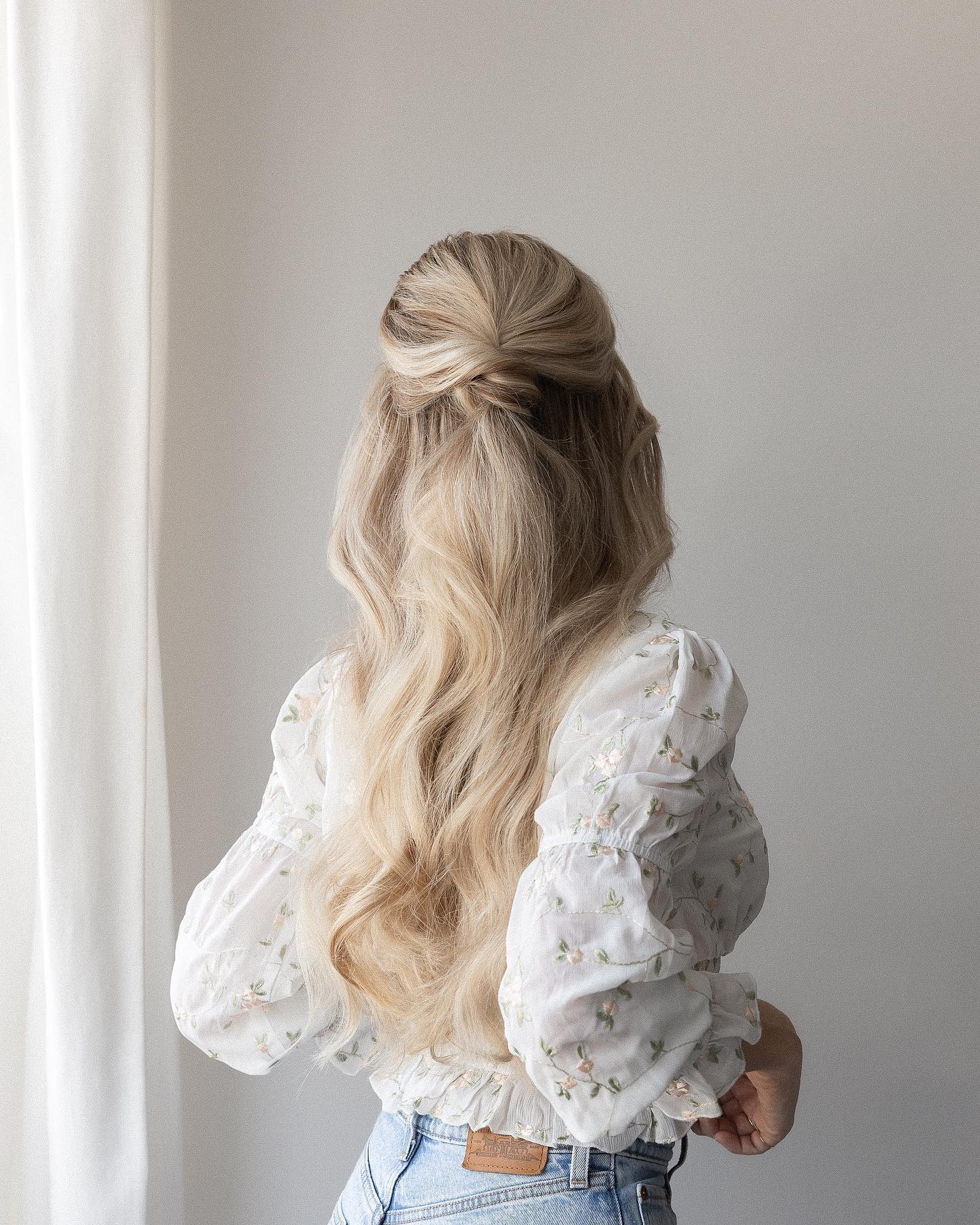 half-up half-down bridesmaid ponytail