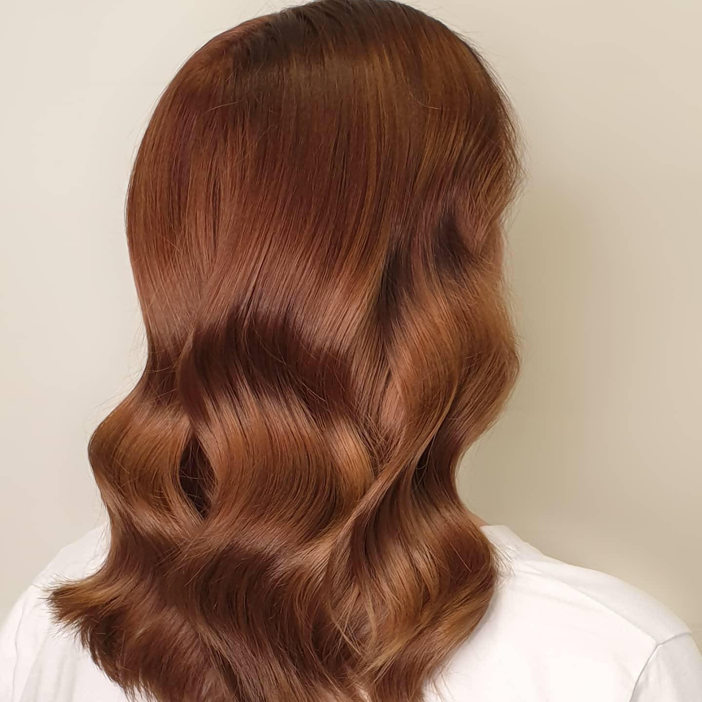 glossy copper brown hair