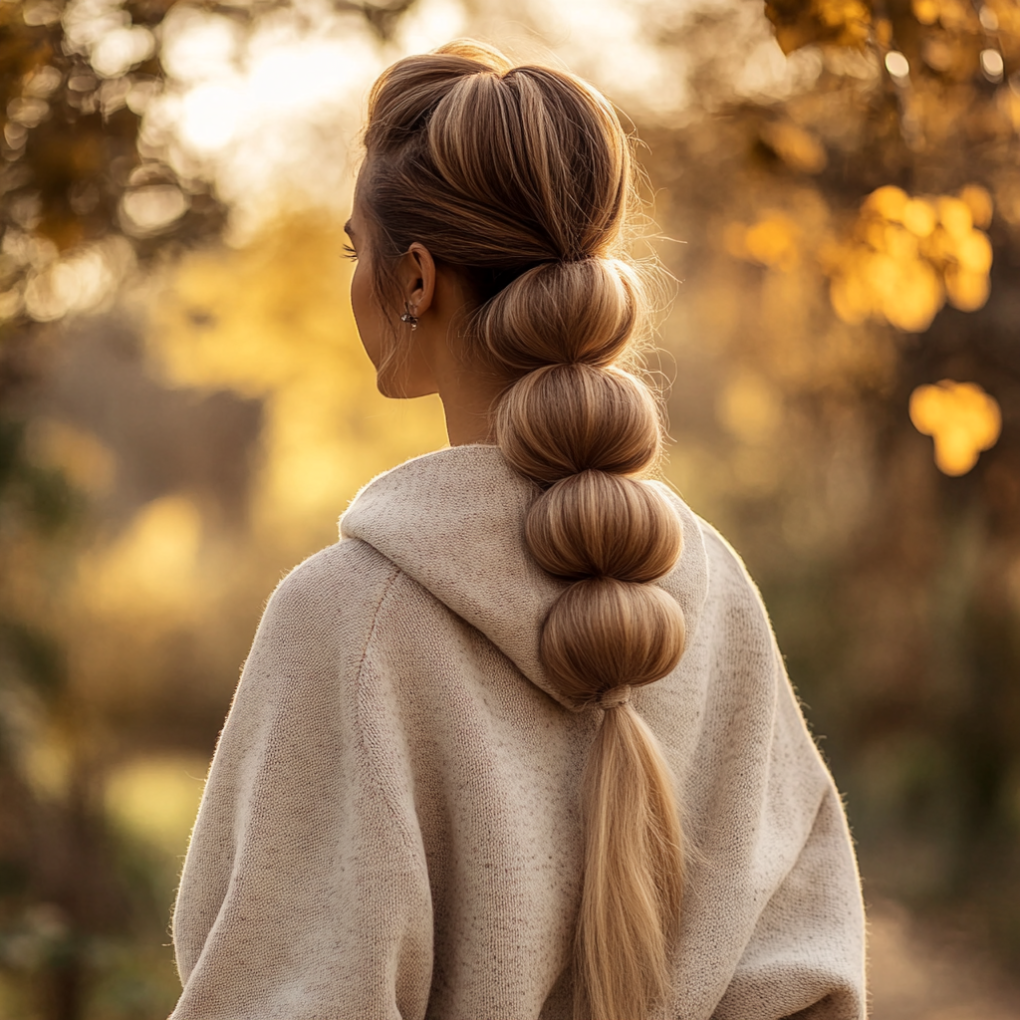 Bubble Ponytail Hoodie Hairstyle