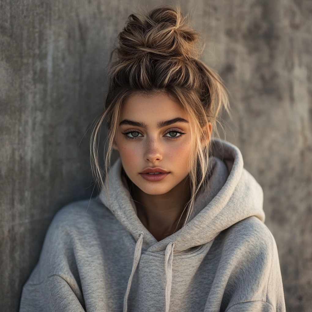 Top Knot Hoodie Hairstyle