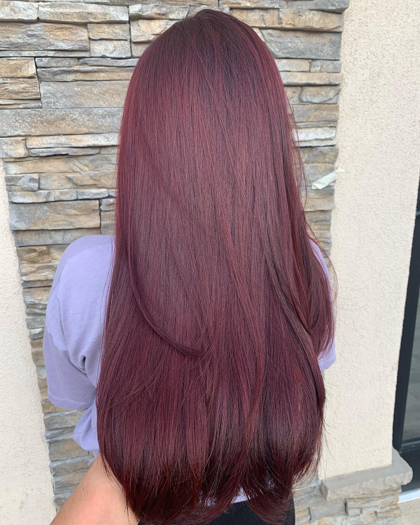 straight dark burgundy hair