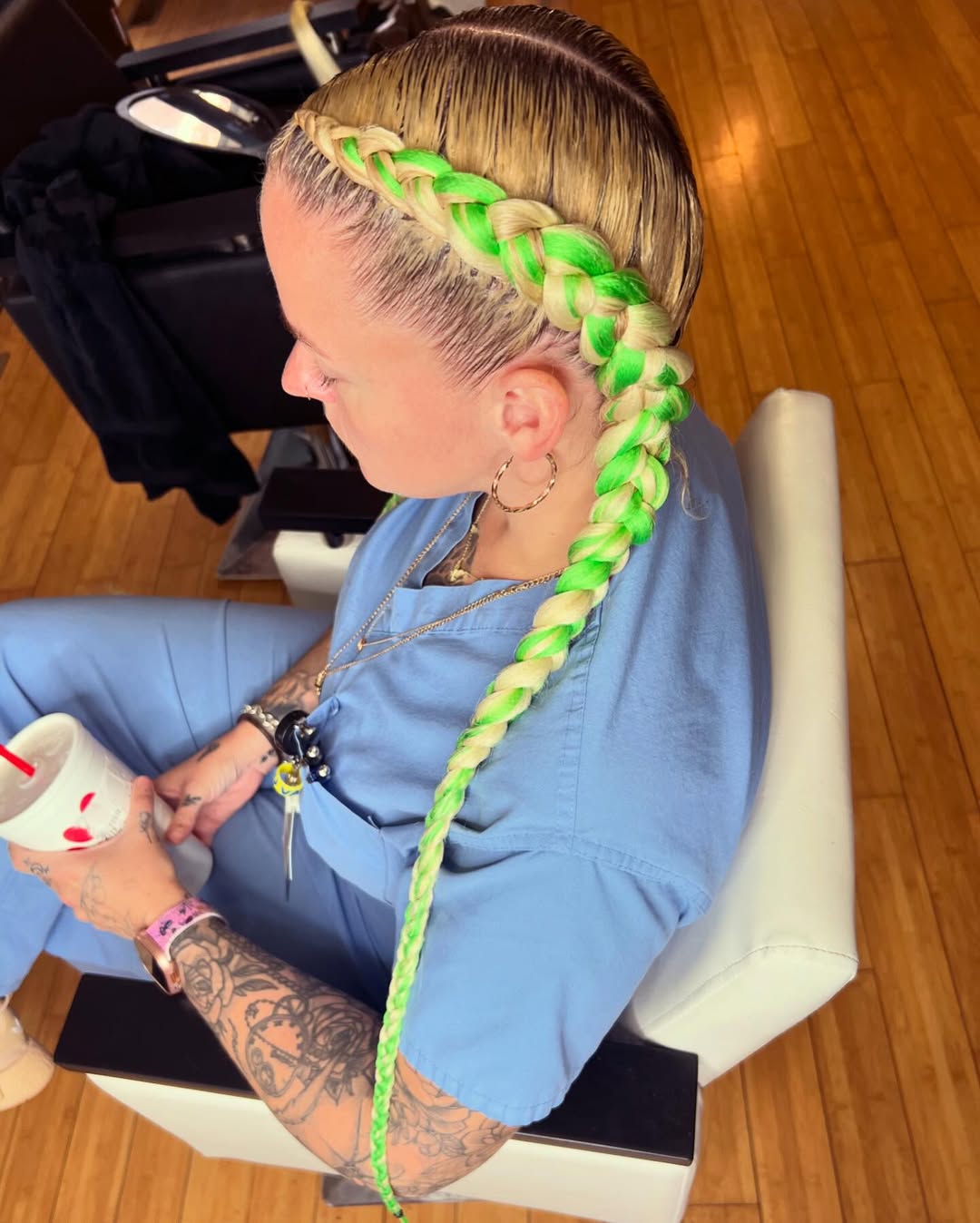 Blonde Braids With Green Synthetic Hair