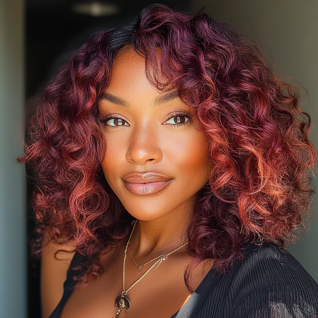 burgundy wine hair with highlights