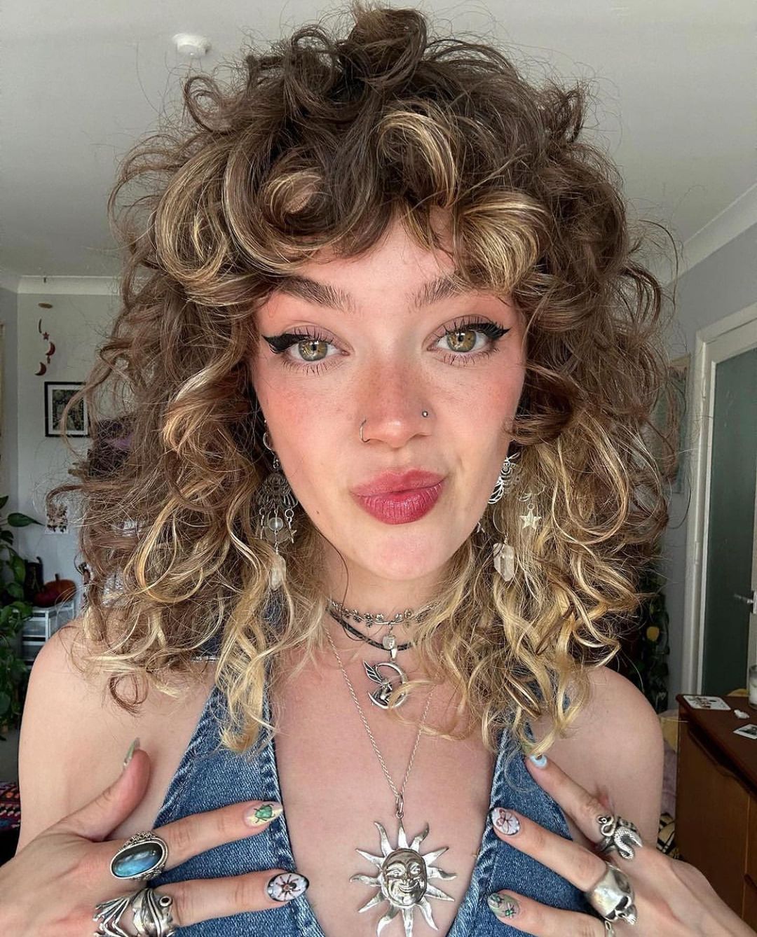 Curly Mullet With Blonde Highlights