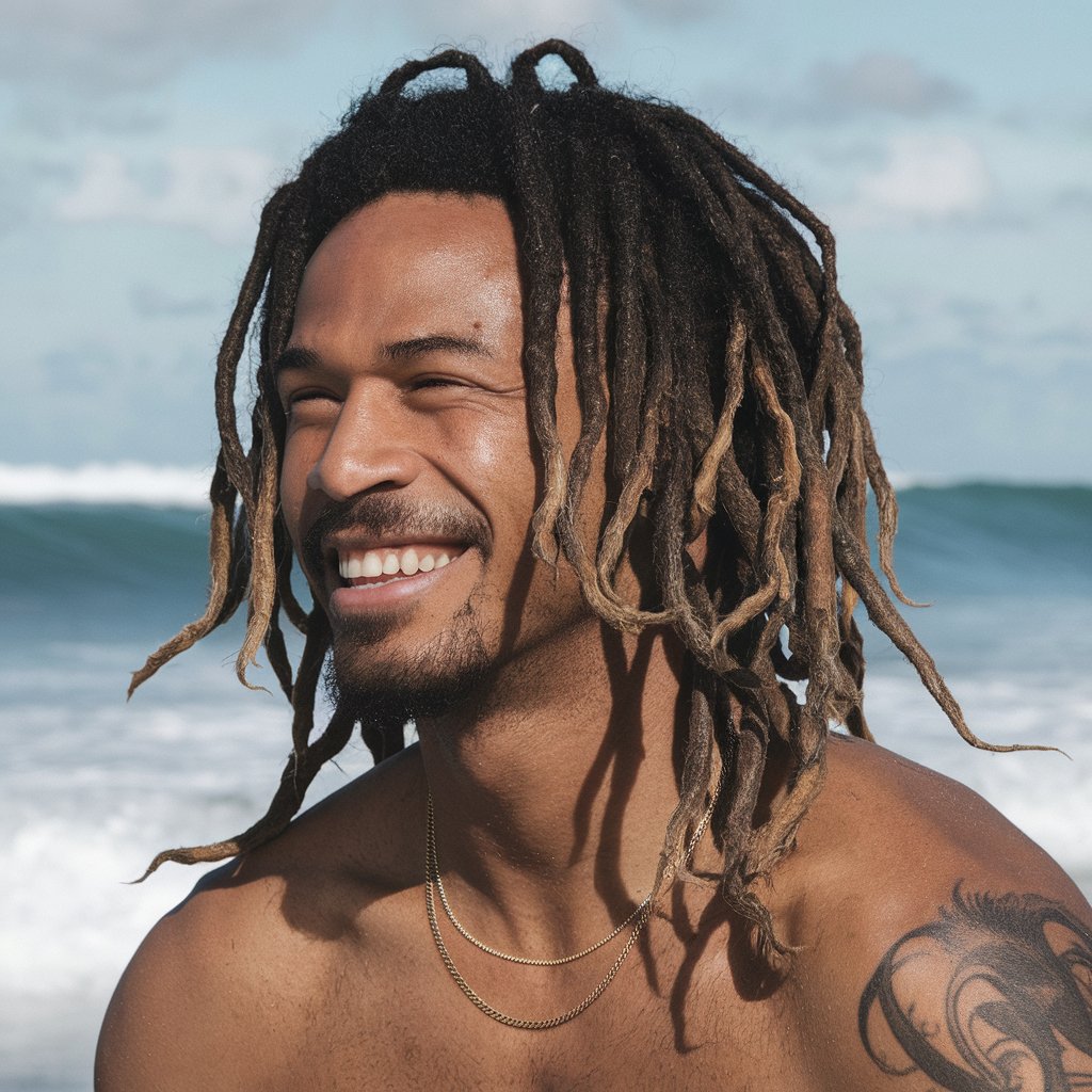 Coiffure de surfeur avec dreadlocks