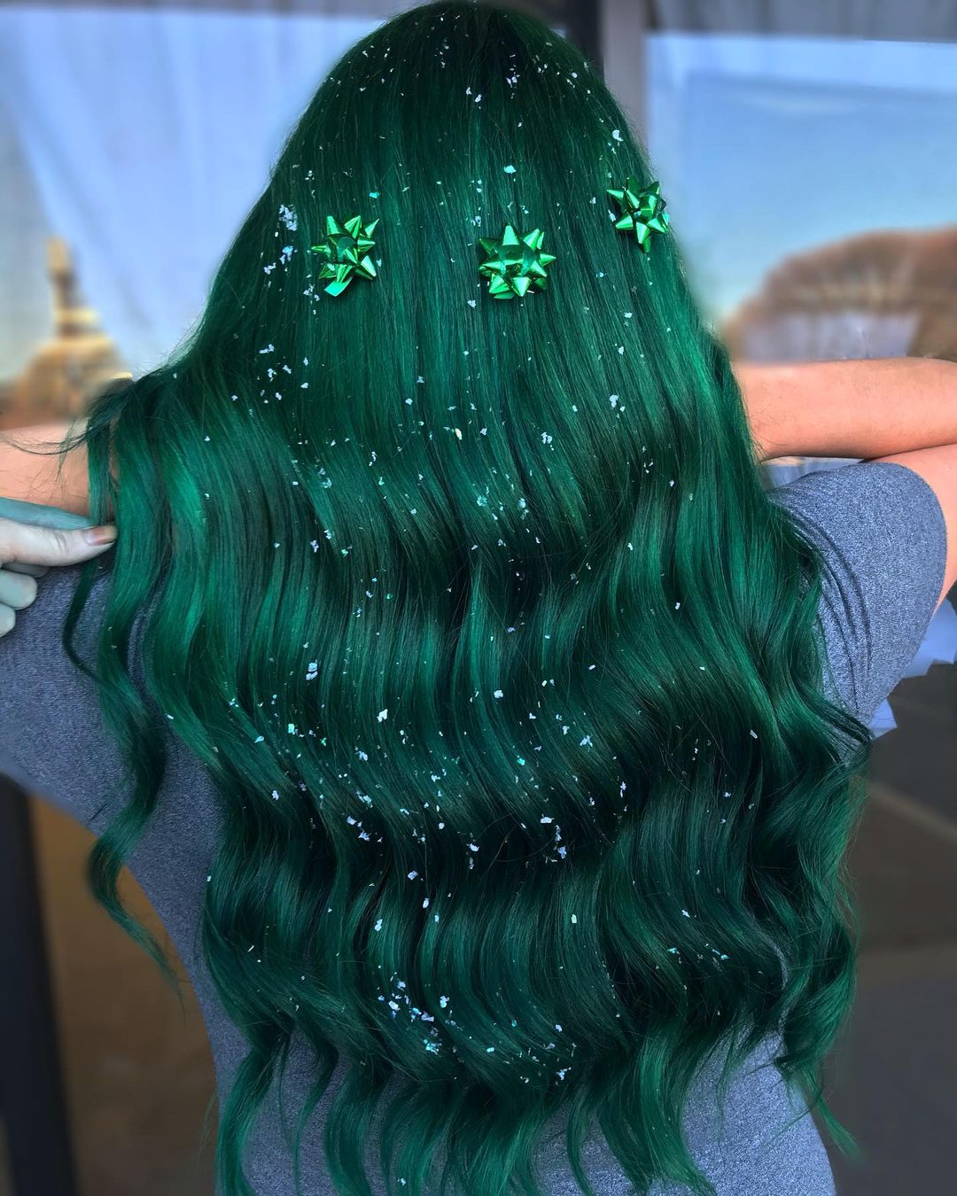 Cabelo de Natal verde-esmeralda