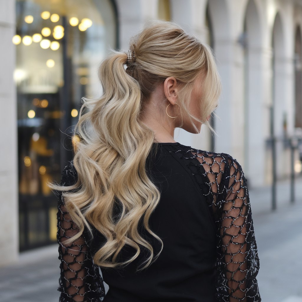 Mid-Height Wavy Ponytail