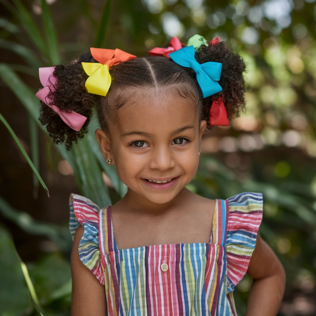 Natural Hair With Rubber Bands And Bows
