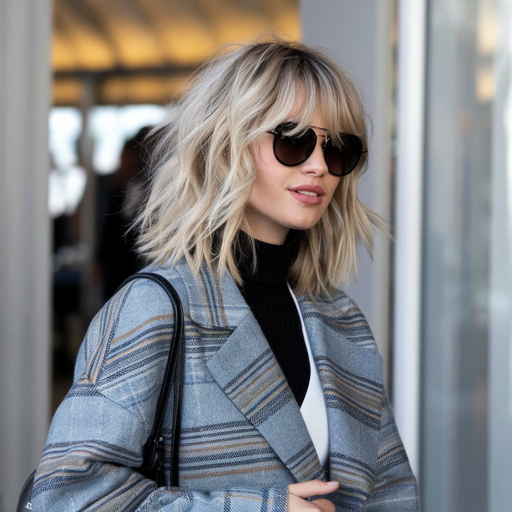 Coiffure d'aéroport avec longueur d'épaule