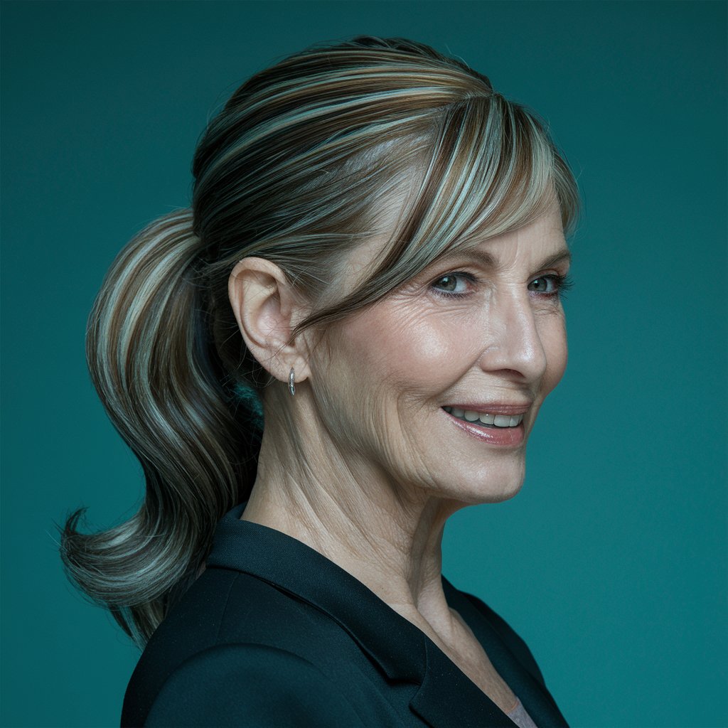 Coiffure de queue de cheval lisse pour les femmes de plus de 70 ans