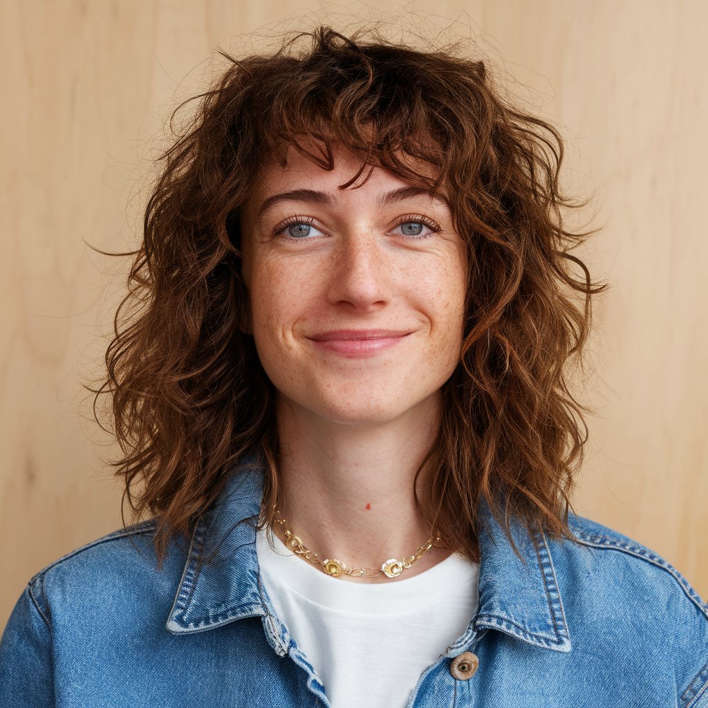 subtle bangs on curly hair