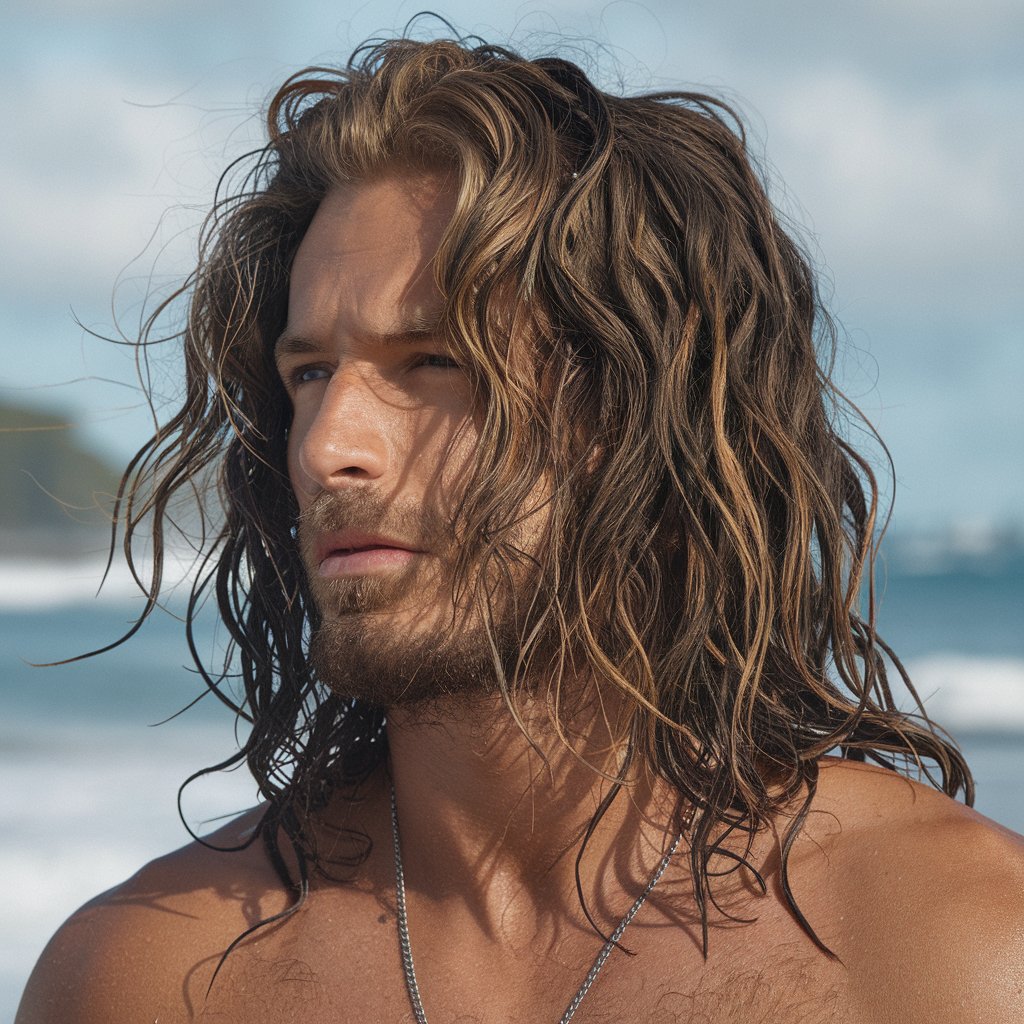 Tarzan Cabelo comprido ondulado de surfista