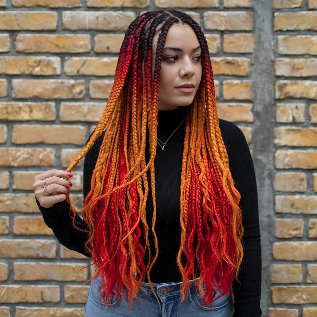 Trendy herfst vurig rood en oranje ombre haarkleur voor 2024