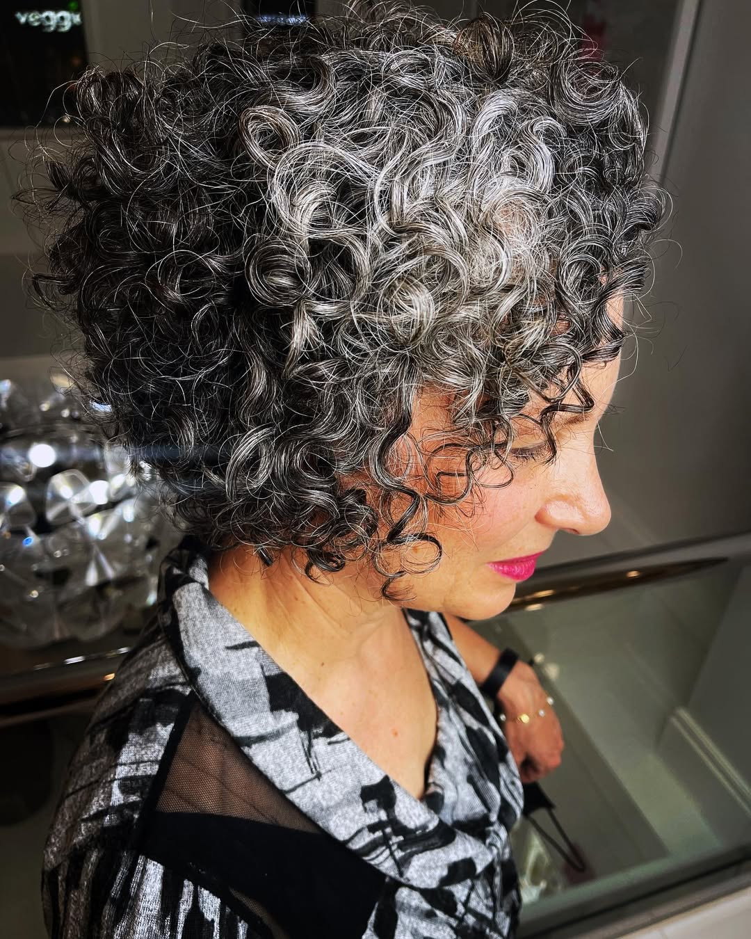 black and gray curly bob