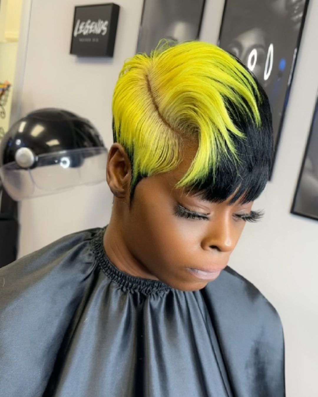 black and neon pixie cut